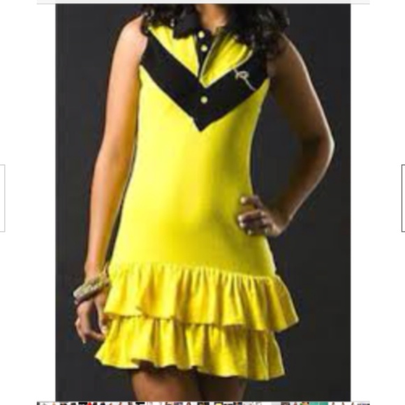 NWT ROCAWEAR Yellow polo Tunic Y2K Ruffle  Trim Mini Dress M - Picture 1 of 16